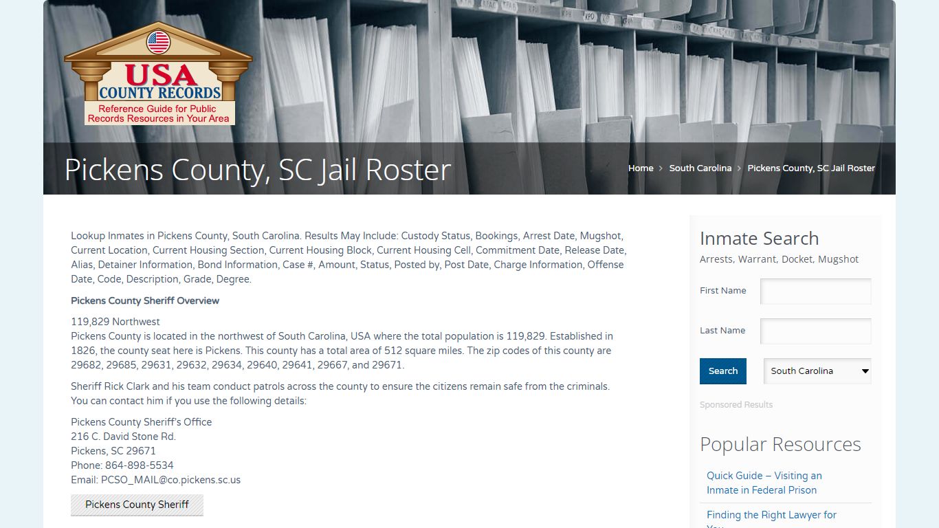 Pickens County, SC Jail Roster | Name Search