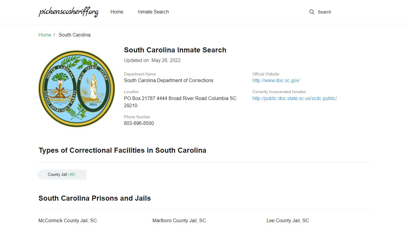 South Carolina Inmate Search – South Carolina Department ...